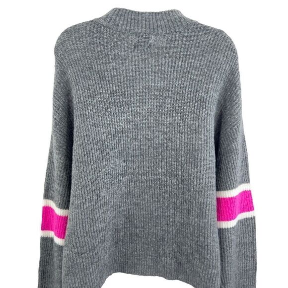 John & Jenn Varsity Stripe Gray Pink Mock Neck Pullover Sweater Top Medium NEW - Picture 10 of 13